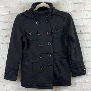 Sugarfly Kids Pea Coat Double Breast Black Hoodie Mock Neck L Girls
